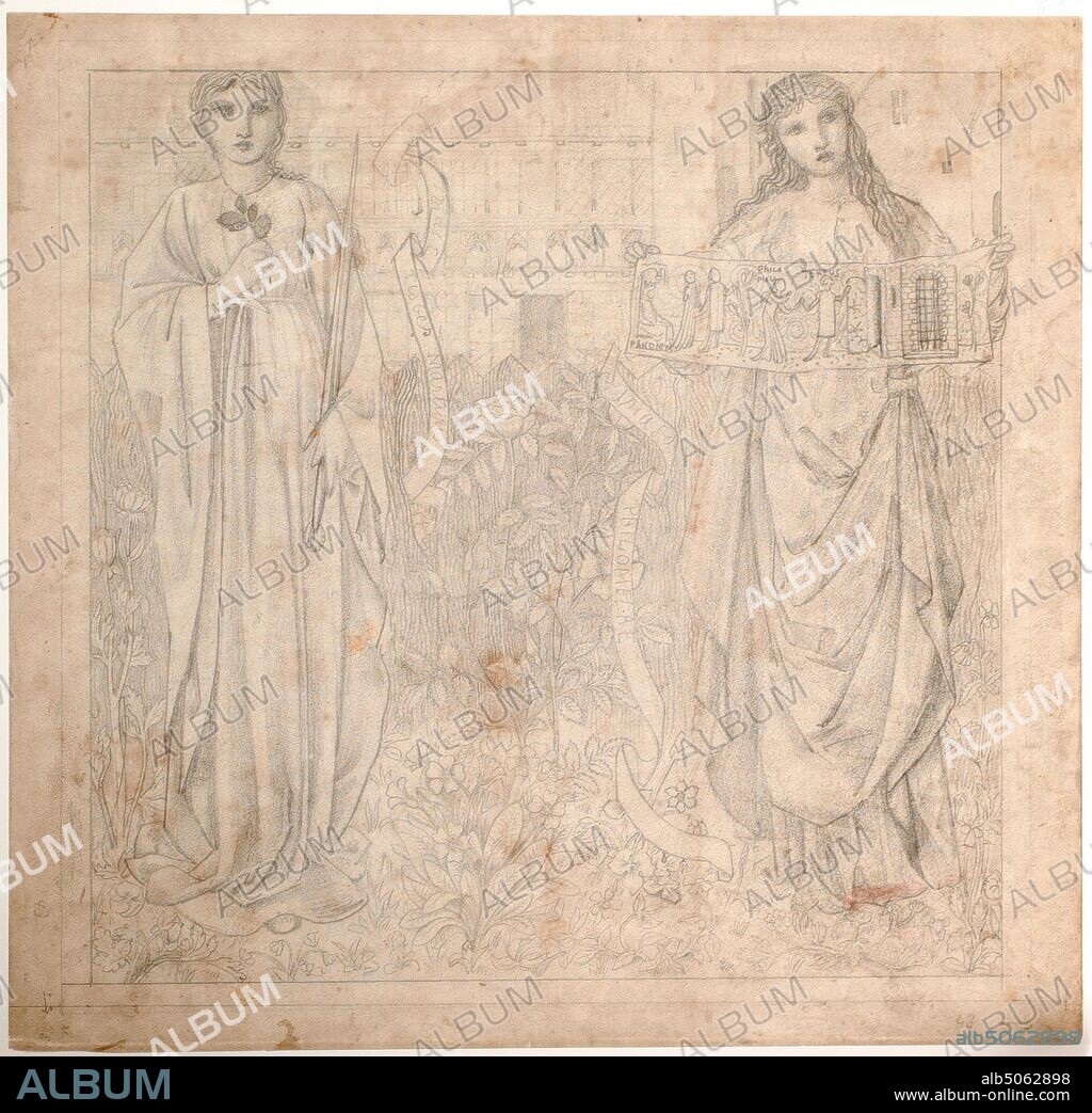 Chaucer's 'Legend of Good Women', Thisbe and Philomela, 1864 Sir Edward Burne-Jones, Design for stained glass, Drawing, Pencil, Pre-Raphaelite, Design.