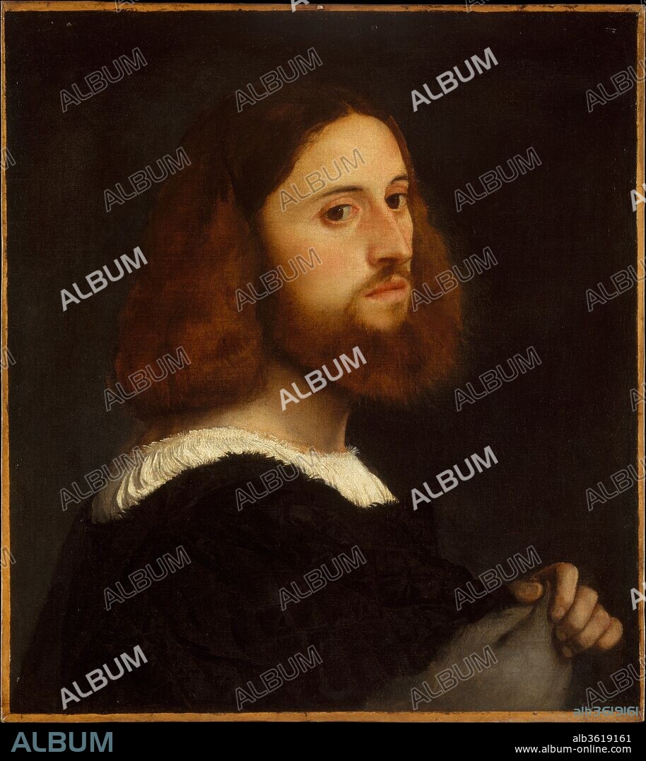 Portrait of a Man. Artist: Titian (Tiziano Vecellio) (Italian, Pieve di Cadore ca. 1485/90?-1576 Venice). Dimensions: 19 3/4 x 17 3/4 in. (50.2 x 45.1 cm). Date: ca. 1515.
Formerly ascribed to Giorgione, this lyrical painting is now generally regarded as an early work by Titian of about 1515. The surface is seriously abraded, and the canvas has been cut down. It is likely that the right arm originally rested on a parapet and that the whole of the gloved right hand was shown.