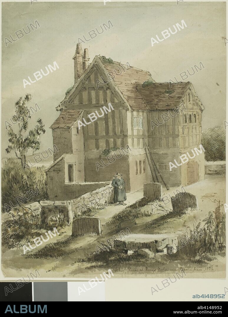 School House at Kings Norton Near Birmingham. Attributed to Samuel Austin; English, 1796-1834. Date: 1824. Dimensions: 324 × 264 mm. Pen and brown ink and brush and watercolor, with scraping and additions of graphite, on ivory wove paper. Origin: England.