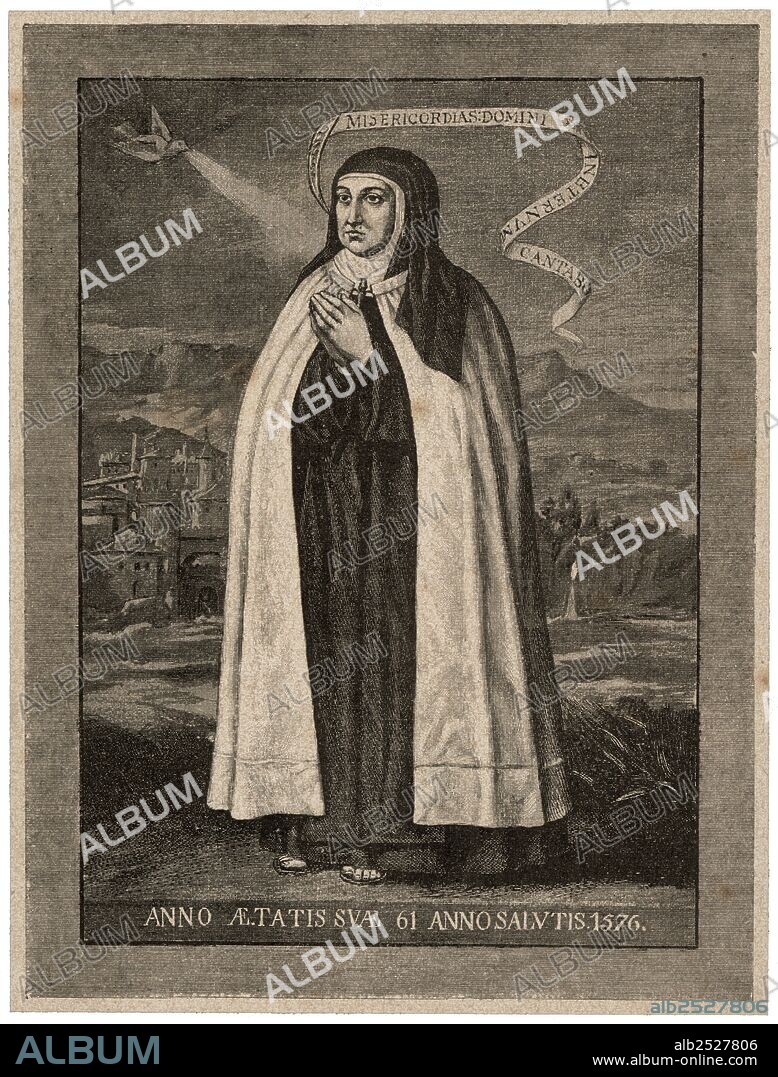 Santa Teresa de Jesús (1515-1582), reformadora de la orden de las Carmelitas. Retrato pintado por fray Juan de la miseria depositado en el Ayuntamiento de Avila. Grabado de 1893.