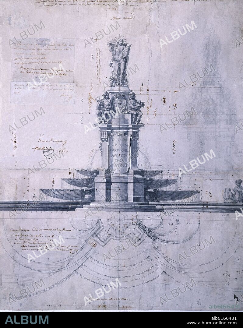 VENTURA RODRIGUEZ (1717-1785). FUENTE DE APOLO O DE LAS CUATRO ESTACIONES - DIBUJO - SIGLO XVIII.
