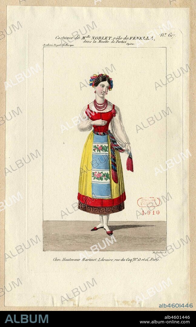 LOUIS MALEUVRE. Mademoiselle Noblet as Fenella. Costume design for the opera La muette de Portici by Daniel Auber.