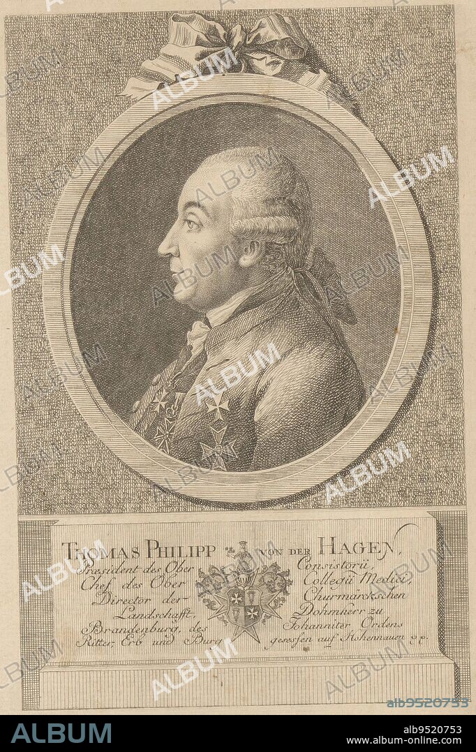 Portrait of Thomas Philipp von der Hagen, Johann Georg Rosenberg, 1749 - 1808, print maker: Johann Georg Rosenberg, 1749 - 1808, paper, etching, h 239 mm - w 161 mm.