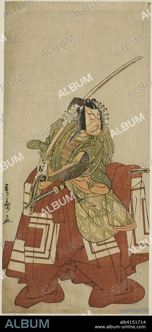 The Actor Ichikawa Danjuro V as Arakawa Taro in the Play Date Nishiki Tsui no Yumitori, Performed at the Morita Theater in the Eleventh Month, 1778. Katsukawa Shunsho ?? ??; Japanese, 1726-1792. Date: 1773-1783. Dimensions: 29.9 x 14 cm (11 3/4 x 5 1/2 in.). Color woodblock print; hosoban. Origin: Japan.