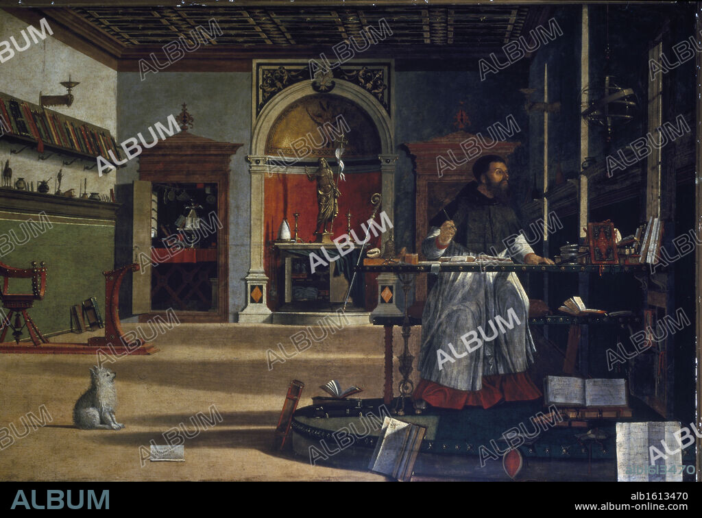Saint Augustine In His Study  Vittore Carpaccio (ca. 1455-1526 Italian)   Oil on canvas  Scuola Dalmata dei Santi Giorgio e Trifone, Venice, Italy.