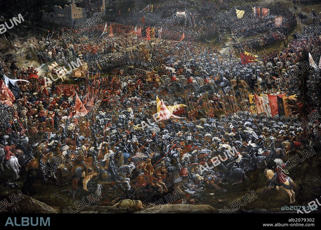 ARTE RENACIMIENTO. ALEMANIA. Albrecht Altdorfer (1480-1538). Pintor y grabador alemán del Renacimiento. Se le considera el mayor representante de la Escuela del Danubio. "La Batalla de Alejandro Magno en Issos", 1529. Detalle. Pintura al temple y al oleo sobre madera. Alte Pinakothek (Pinacoteca Antigua). Munich. Alemania. Europa.