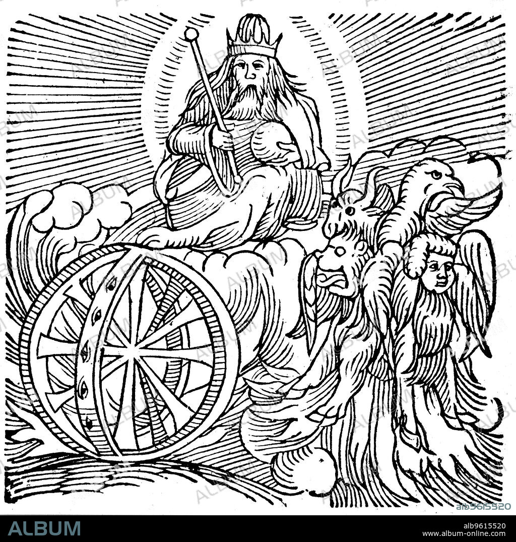 Ezekiel's vision of chariot in sky c614 BC. Ezekiel was one of the four great Hebrew prophets. One modern explanation for the vision seen by him, is that he observed parhelia (mock suns), a phenomenon caused by reflection from water droplets or minute particles in the earth's atmosphere. From the Bible (Ezekiel II:9).