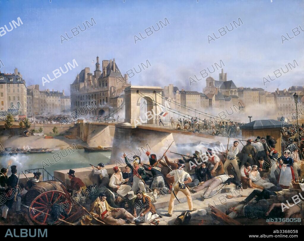 AMÉDÉE BOURGEOIS. Attack on the Hotel de Ville and Combat on the Pont d’Arcole, July 28, 1830.