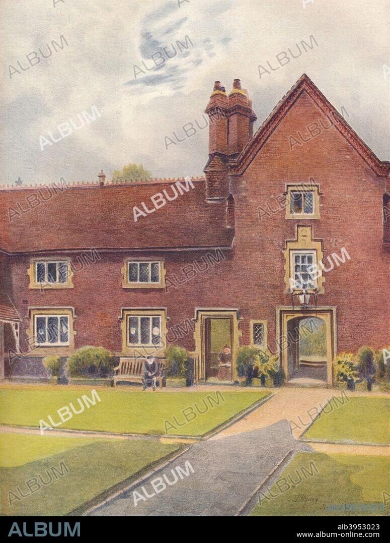 'Whitgift Hospital, Croydon', 1911, (1914). The Whitgift Almshouses, Croydon, Greater London. The Whitgift Foundation was founded in 1596 by the Archbishop of Canterbury, John Whitgift (c1530-1604). His aims were to provide care for the elderly and education for the young. From A Pilgrimage In Surrey, Vol. 2, by James S. Ogilvy. [George Routledge & Sons Limited, London, 1914].