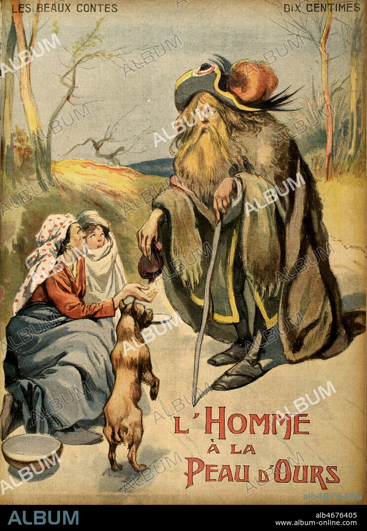 L'homme a la peau d'Ours, Conte de Grimm. Illustration de Alfredo Vaccari (1877-1933) pour la couverture de Revue pour enfants Les plus Beaux Contes, vers 1900-1910. Credit Collection Grob/Kharbine Tapabor.