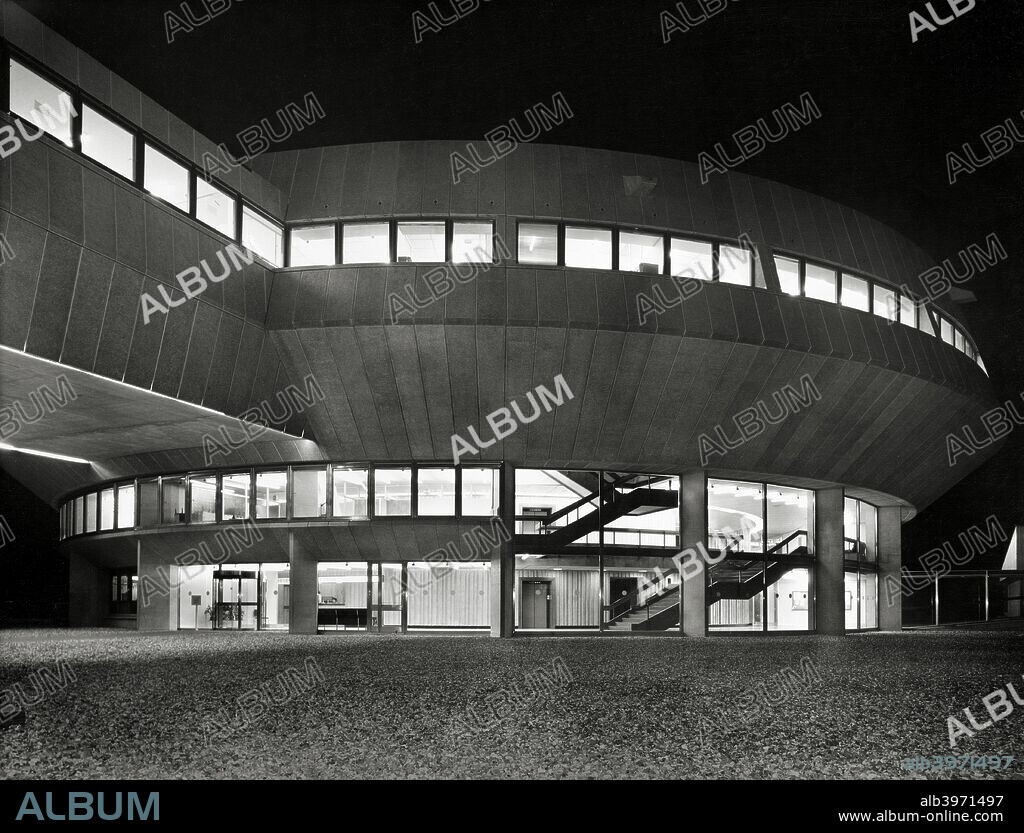 Control room, Fawley Power Station, Hampshire, 1968. Silver gelatin DOP (developing out paper) print. John Pantlin photographed new architecture and interior design for the architectural press. He was equally adept at photographing houses, schools, commercial buildings and factories. Here, his low point of view and strong illumination emphasises the modernity of Fawley Power Station's control room. The power station was decommissioned in 2013.