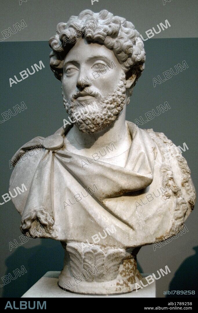 Marcus Aurelius (121-180 AD). Roman emperor (161-180). Antonine Dynasty. Bust. Marble. 160-170 AD. From Cyrene, North Africa. British Museum. London. England. United Kingdom.