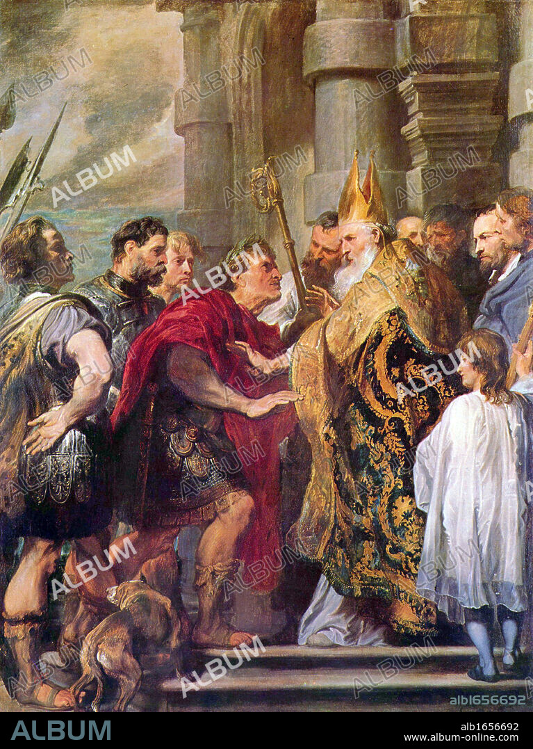 Anthony van Dyck (1599 -1641)Flemish painter. Ambrosius and Emperor Theodosius, Saint Ambrose forbids emperor Theodosius I to enter the church.