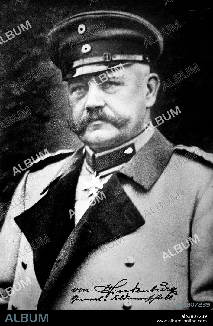 Paul Ludwig Hans Anton von Beneckendorff und von Hindenburg (October 2, 1847 - August 2, 1934) was a Prussian-German field marshal, statesman, and politicia. He first came to national attention during WWI, at the age of 66, as the victor at Tannenberg in 1914. In 1925 he was elected as the second President of Germany. In 1932, 84 years old and in poor health, he was considered the only candidate who could defeat Adolf Hitler. He was re-elected in a runoff.Although he was opposing Hitler, the deteriorating political stability of the Weimar Republic led him to dissolve the parliament twice and with increasing pressure from the rising Nazi party he was forced to appoint Hitler as Chancellor in January 1933. In February, he issued the Reichstag Fire Decree which suspended various civil liberties, and in March he signed the Enabling Act, in which the parliament gave Hitler's administration legislative powers. He remained in office until his death in 1934, at the age of 86. from lung cancer. Bain News Service, no date recorded on caption card.