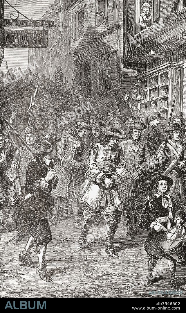 The arrest of Governor Andros during the 1689 Boston revolt. Sir Edmund Andros, 1637 – 1714. English colonial administrator in North America. From The History of Our Country, published 1899.