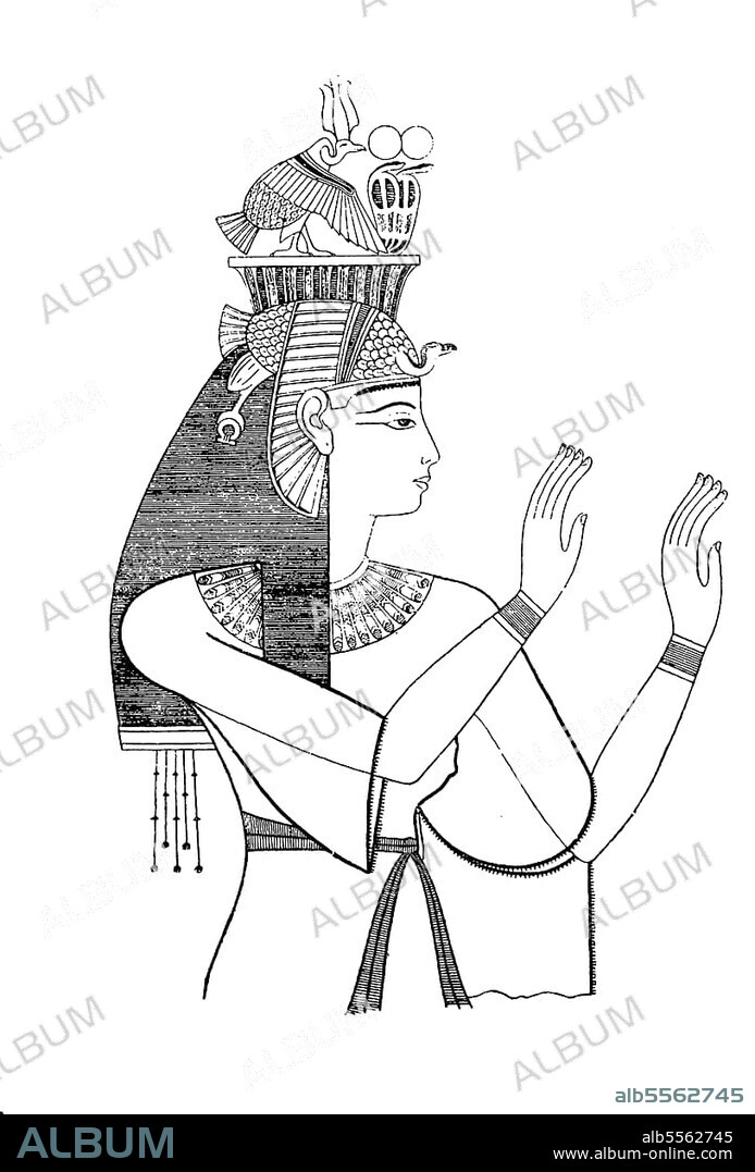 Queen Tala, Wife of Pharaoh Amenophis III 18th Dynasty, Egypt, History of Fashion, History of Costume, Historical, Digital Reproduction of an Original 19th century Artwork