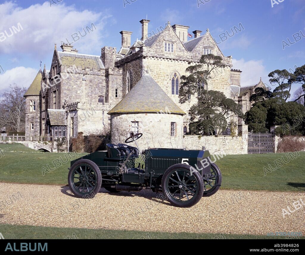 1903 Napier Gordon Bennett Racer. This is one of Britain's oldest racing cars. Napiers were all painted green, the colour, which was then adopted as Britain's racing colour. Napier was the first British constructor to build cars especially for motor racing. In 1903, the prestigious Gordon Bennett Race was held in Southern Ireland, Napier entered three cars - this one driven by Charles Jarrott unfortunately crashed. In 1904, it was fastest in the eliminating trials for that year's race.