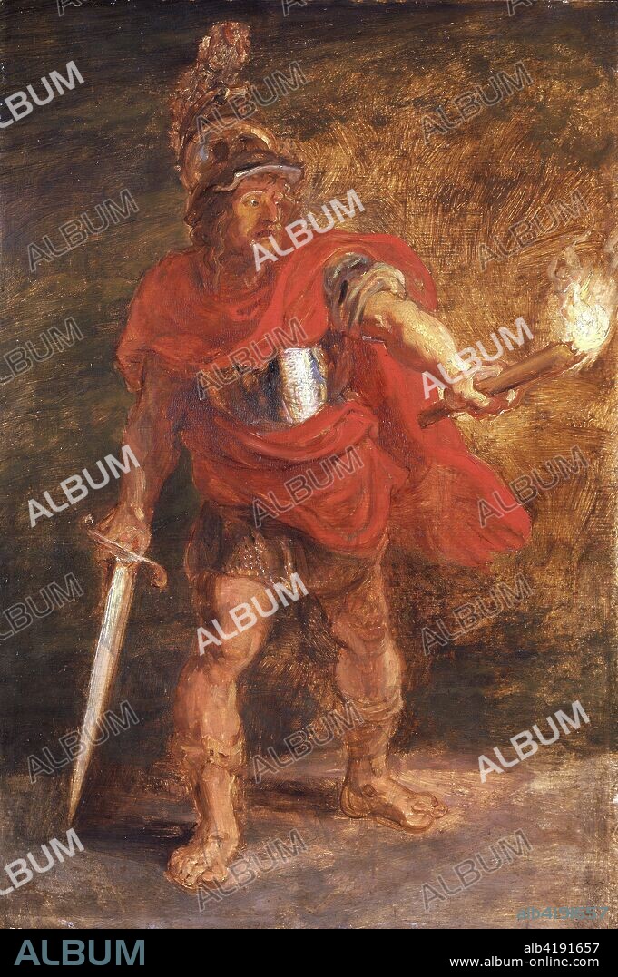 Aeneas in the underworld, c1600-1640. Trojan warrior Aeneas has ventured into the Underworld in search of his dead father.  He finds himself surrounded by phantoms.  Scene is taken from The Aeneid by the Roman poet Virgil.
