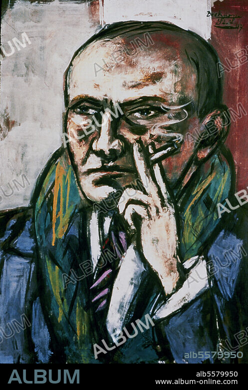 MAX BECKMANN. Beckmann, Max; Maler und Graphiker; Leipzig 12.2.1884 - New York 27.12.1950. "Selbstbildnis mit Zigarette", 1947. Öl auf Leinwand, 63,5 x 45,5 cm. Dortmund, Museum am Ostwall.