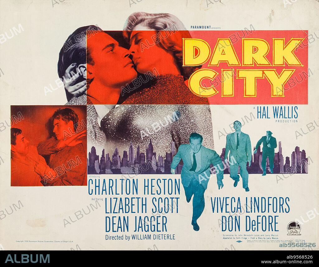 Poster de CIUDAD EN SOMBRAS, 1950 (DARK CITY), dirigida por WILHELM DIETERLE. Copyright PARAMOUNT PICTURES.