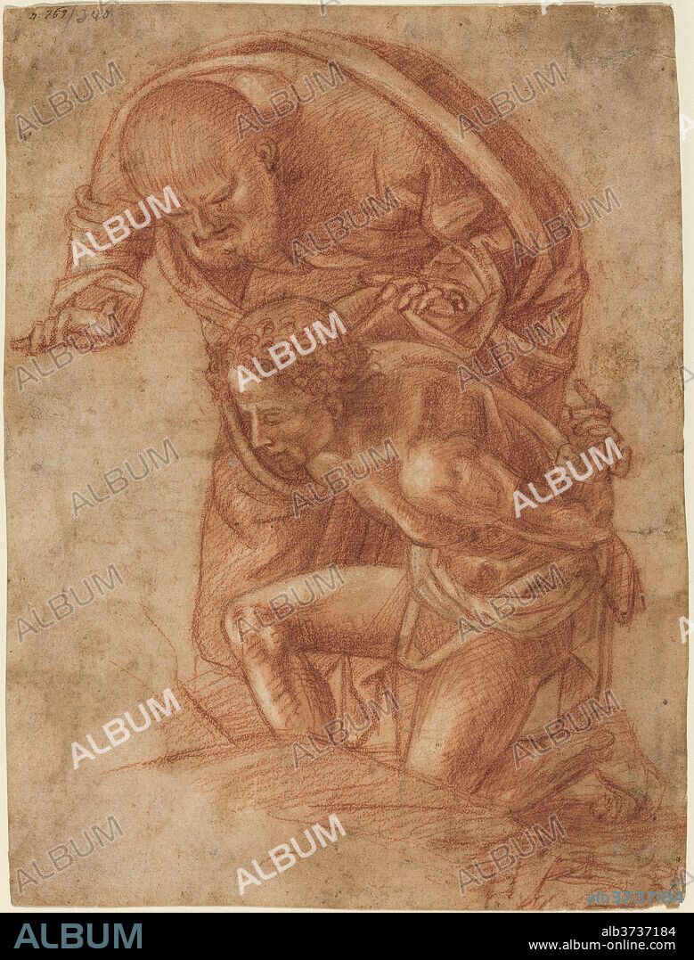 WORKSHOP OF LUCA SIGNORELLI. The Sacrifice of Isaac. Dated: c. 1500. Dimensions: overall: 24 x 18 cm (9 7/16 x 7 1/16 in.). Medium: red chalk with white heightening on laid paper.