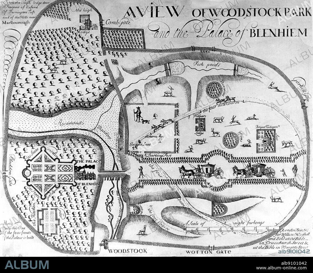Aerial view of Woodstock Park and the Palace of Blenheim.