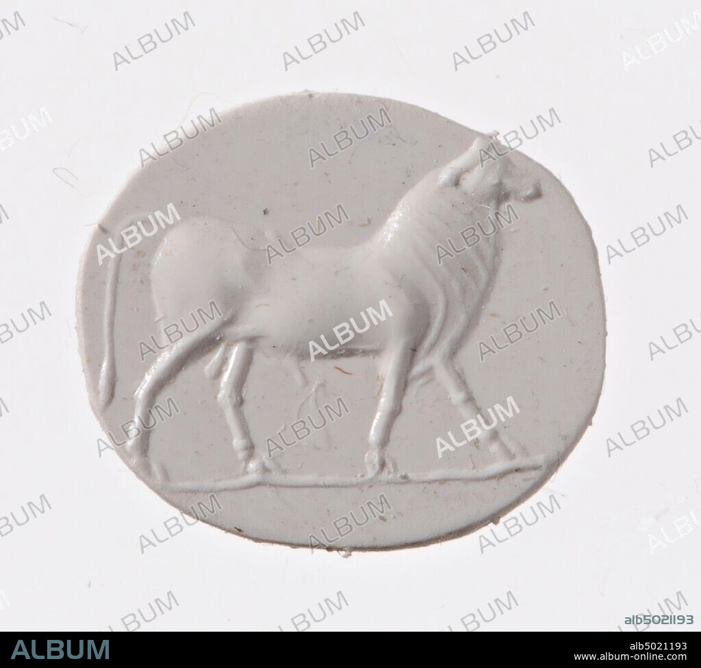 Vz: the animal is shown with all four legs apart and the tail raised., Gem, intaglio, ringstone, sard, Color: brown, Shape: oval, Machined: Maaskant-Kleibrink, M., Catalog of the engraved gems in the Royal Coin Cabinet, 1978, p.60, fig.2, type F1, rounded edge, Method: body modeling with large rounded drill, detailing with a few rounded, 13 x 11 mm, D. 1 mm, 2nd - 1st century BC. 200-0 BC, unknown.
