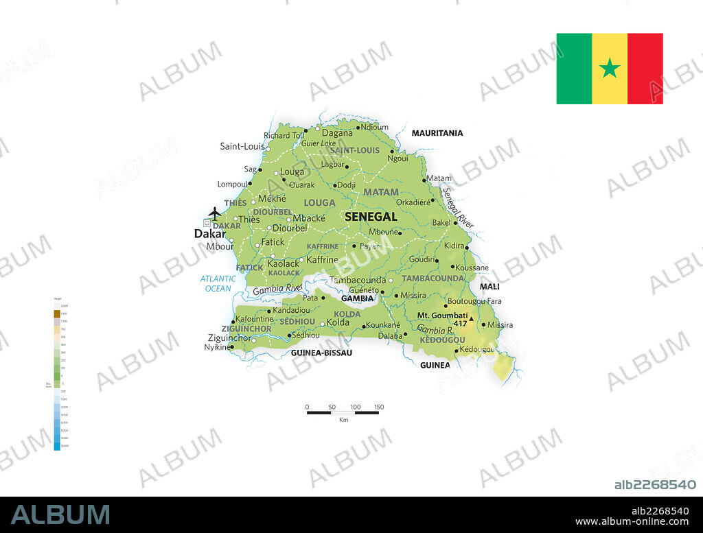 SENEGAL. Mapa físico y político de Senegal.