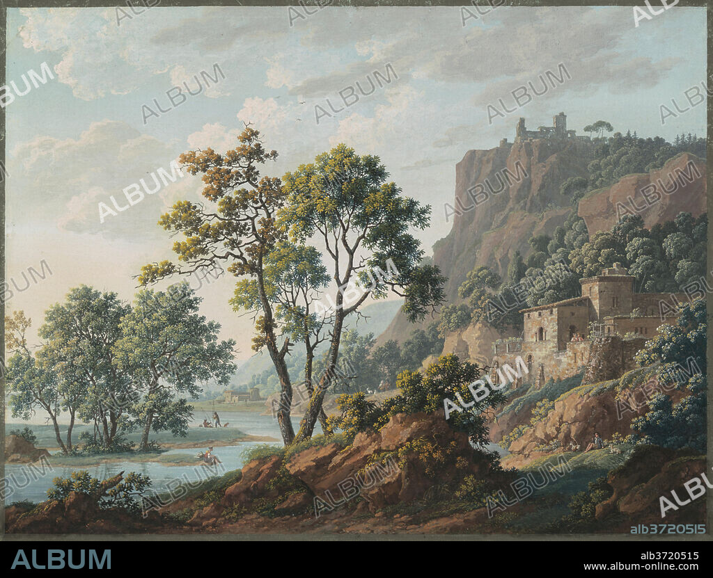 BARON LOUIS-ALBERT-GUILLAIN BACLER D'ALBE. River Landscape with Castles and Fishermen. Dated: 1817. Dimensions: image: 32 × 42.7 cm (12 5/8 × 16 13/16 in.)  sheet: 35.5 × 46 cm (14 × 18 1/8 in.). Medium: gouache on cardboard.