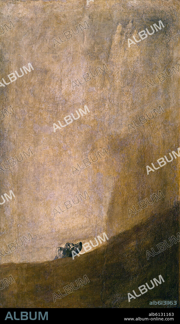FRANCISCO DE GOYA. PERRO SEMIHUNDIDO - 1820-1823 - TECNICA MIXTA - REVESTIMIENTO MURAL - 131x79 - PINTURAS NEGRAS.