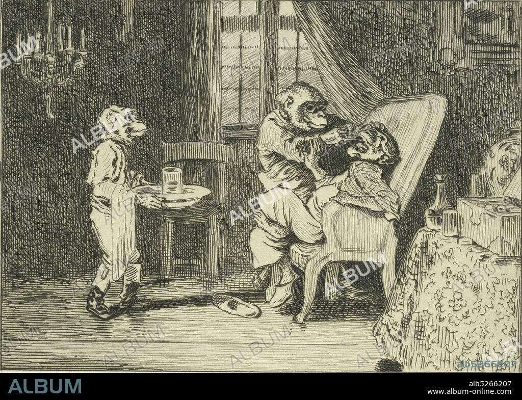 Le dentiste, scène de singes (planche publiée)., still image, Prints, 1870 - 1870, Decamps, Alexandre-Gabriel (1803-1860).