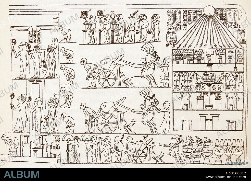 Relief from Tell el-Amarna, showing the palace of the Pharaoh Akhenaten, known as the Heretic King. He was the tenth King of the 18th Dynasty. 18th Dynasty , 1348-1336 BCE.