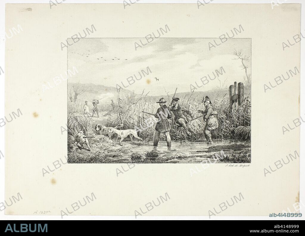 Hunters. Horace Vernet (French, 1789-1863); printed by Francois Seraphin Delpech (French, 1778-1825). Date: 1813-1839. Dimensions: 157 × 230 mm (image); 267 × 369 mm (sheet). Lithograph in black on ivory wove paper. Origin: France.