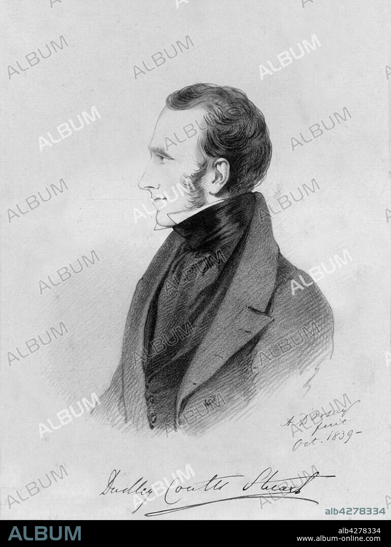 ALFRED D'ORSAY and RICHARD JAMES LANE. 'Dudley Coutts Stuart', 1839. Portrait of Lord Dudley Coutts Stuart (1803-1854), British politician who married Princess Christine Bonaparte, niece of Napoleon Bonaparte. From "Portraits by Count D'Orsay", an album assembled by Lady Georgiana Codrington. [1850s].