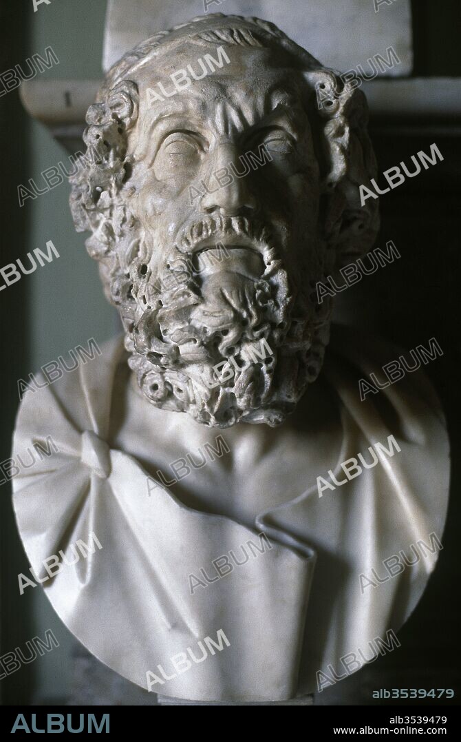 Homer (8th century BC). Greek poet. Roman bust, copy of a Hellenistic original 2nd century BC. Marble. Capitoline Museums. Rome. Italy.