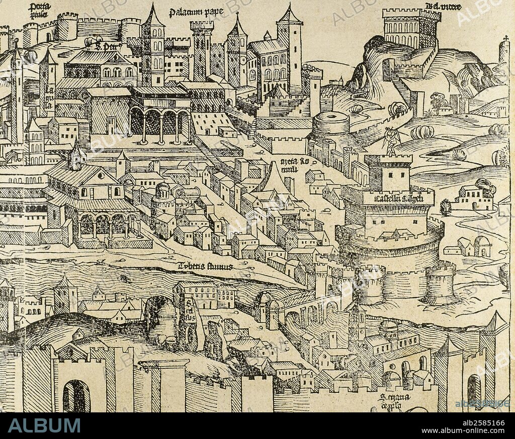 HISTORIA DE ITALIA. Vista de la ciudad de ROMA. Grabado del siglo XVI.