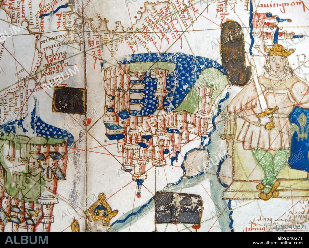 Renaissance map of Europe, Jacopo Russo, 1528, detail of Avignon and Southern France.