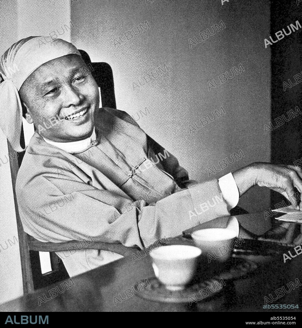 U Nu (also Thakin Nu; 25 May 1907 – 14 February 1995) was a leading Burmese nationalist and political figure of the 20th century. He was the first Prime Minister of Burma under the provisions of the 1947 Constitution of the Union of Burma, from 4 January 1948 to 12 June 1956, again from 28 February 1957 to 28 October 1958, and finally from 4 April 1960 to 2 March 1962.