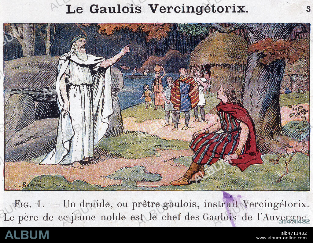 'Un druide instruit VERCINGETORIX'. Illustration par JL BEUZON tiree d'une Histoire de France par Hachette, en 1933. Credit : Collection Jonas/KHARBINE-TAPABOR.