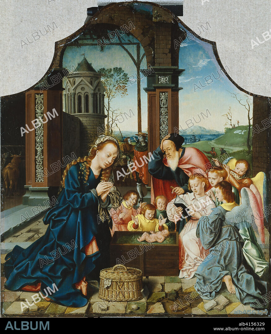 BARTHOLOMAEUS BRUYN IL VECCHIO. Bartholomäus Bruyn (Wesel or Cologne, 1493-Cologne, 1555). The Nativity (ca. 1520). Oil on panel. 62.5 x 55.5 cm.