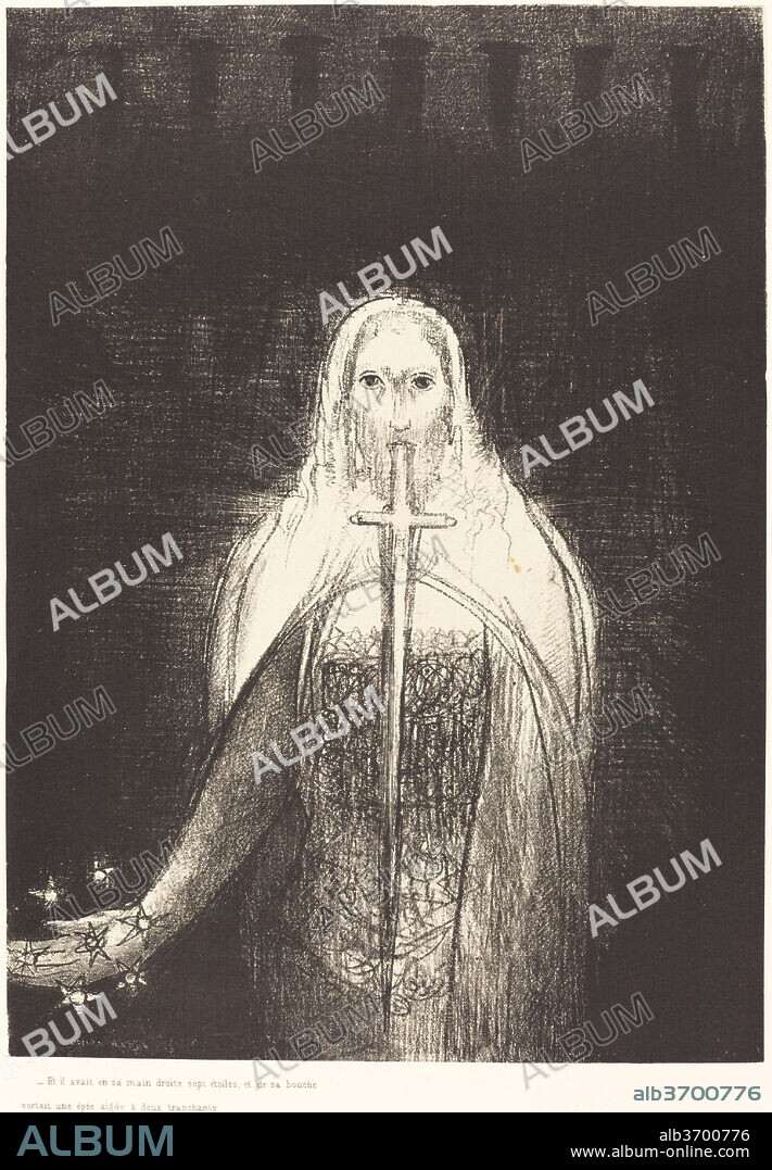 ODILON REDON. Et il avait dans sa main droit sept etoiles, et de sa bouch sortait une epee aigue a deux tranchants (And he had in his right hand seven stars; and out of his mouth went a sharp two-edged sword). Dated: 1899. Medium: lithograph.
