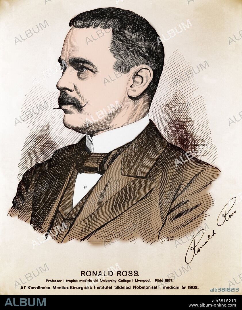 Ronald Ross (May 13, 1857 - September, 16 1932) was a British doctor. He was born in India where his grandfather contracted malaria and he vowed at an early age to find a cure. At the age of eight, he was sent to England for his education. He began to study medicine in 1875, passed his final examination in 1880 and joined the Indian Medical Service in 1881. He began his research into malaria in 1892. In 1897 his discovery of the malarial parasite in the gastrointestinal tract of the Anopheles mosquito led to the realization that malaria was transmitted by Anopheles, and laid the foundation for combating the disease. In 1902, Ross was awarded the Nobel Prize in Medicine for his remarkable work on malaria. His assistant, Kishori Mohan Bandyopadhyay, was awarded a gold medal. He made many contributions to the epidemiology of malaria, methods of survey and assessment, and the development of mathematical models for the study of its epidemiology. He also found time to be a poet, playwright, writer and painter. He died in 1932, after a long illness and asthma attack, at the age of 75.