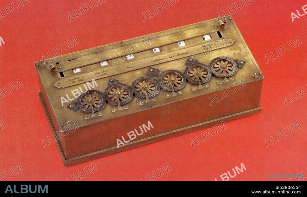 Mechanical calculator developed by Pascal. Blaise Pascal (June 19, 1623 - August 19, 1662) was a French mathematician, physicist, inventor, philosopher and child prodigy. He made important contributions to the study of fluids, and clarified the concepts of pressure and vacuum. While still a teenager, he started some pioneering work on calculating machines, and after three years of effort he invented the mechanical calculator. He wrote a significant treatise on the subject of projective geometry at the age of 16, and later corresponded with Pierre de Fermat on probability theory, strongly influencing the development of modern economics and social science. His TraitÃ© du triangle arithmÃ©tique (Treatise on the Arithmetical Triangle) of 1653 described a convenient tabular presentation for binomial coefficients, now called Pascal's triangle. Always poor in helath he died in 1662 two months after his 39th birthday. An autopsy revealed grave problems with his stomach and other organs of his abdomen, along with damage to his brain.