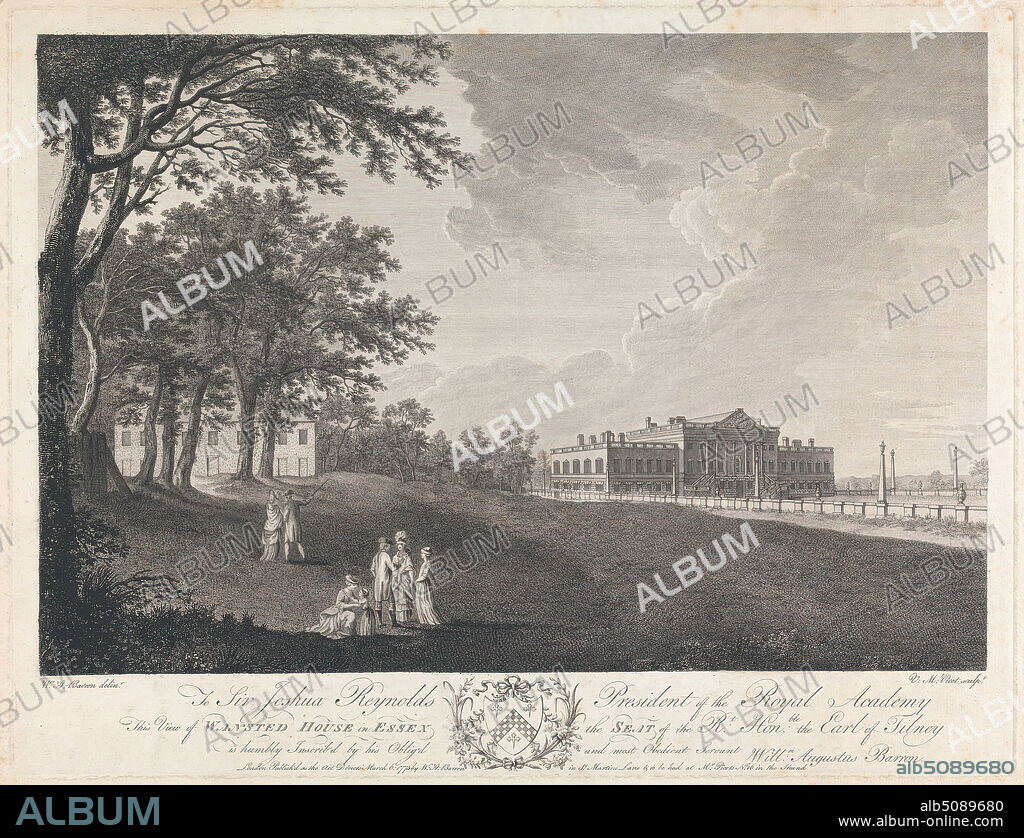 Wanstead House in Essex, Victor Marie Picot, 17441805, French, after unknown artist, ( Barron ), 1775, Engraving on moderately thick, moderately textured, cream, laid paper, Sheet: 18 × 24 5/16 inches (45.7 × 61.8 cm), Plate: 15 3/4 × 20 3/8 inches (40 × 51.7 cm), and Image: 13 1/8 × 19 1/2 inches (33.3 × 49.5 cm).