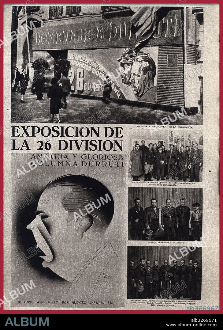 España. Guerra civil (1936-1939). Exposición de homenaje a Buenaventura Durruti en Madrid, organizada por la 26 división. Información publicada en la revista Umbral, noviembre de 1938.