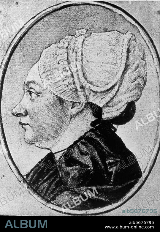 Goethe, Catharina Elisabeth, geb. Textor, ab 1748 verehel. (Johann Caspar). Goethe); Mutter des Dichters Johann Wolfgang v. Goethe; Frankfurt a. M. 19.2.1731 - ebd. 13.9.1808. Porträt. Zeichnung, aquarelliert, Ende Juni 1774, von Georg Friedrich Schmoll (gest. 1785). Aus Lavaters Bildnis-Sammlung.