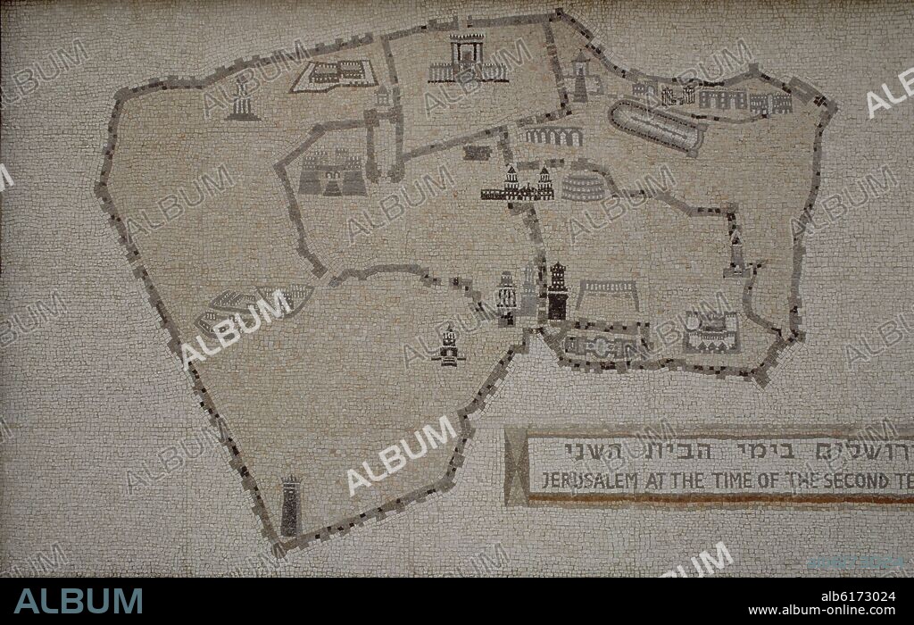 MOSAICO CON EL PLANO DE JERUSALEN EN EL TIEMPO DEL 2ºTEMPLO,EL DE SALOMON.