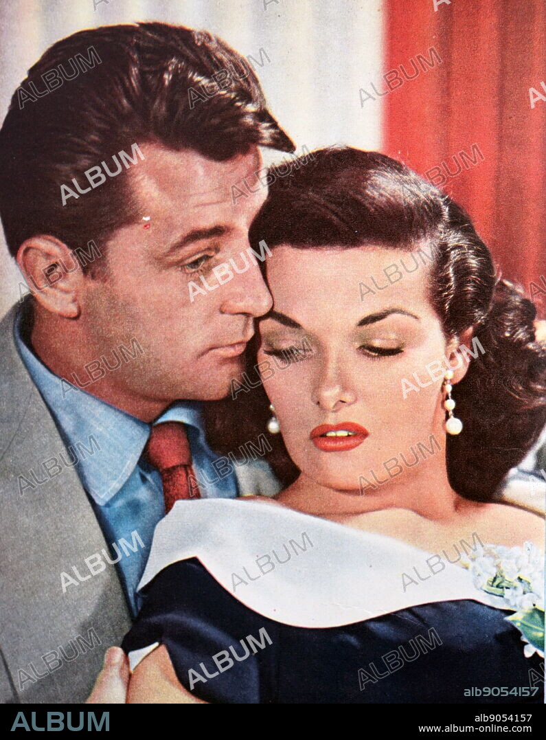 Film still from 'His Kind of Woman' starring Robert Mitchum, Jane Russell, Vincent Price, and Raymond Burr.