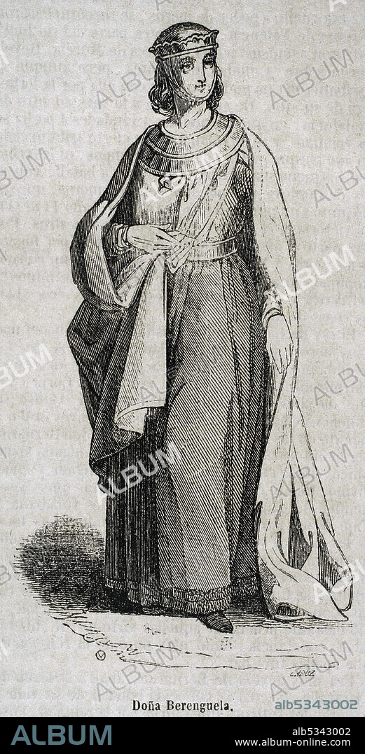 TOMÁS CARLOS CAPUZ (1834-1899). SPANISH ENGRAVER AND XYLOGRAPH. Berengaria (1180-1246). Queen of Castile and Queen consort of Leon. Portrait. Engraving by Capuz. Historia General España by Father Mariana. Madrid, 1852.