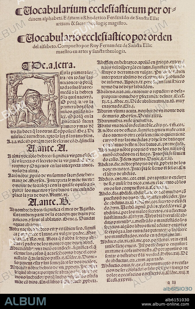 ELIO ANTONIO DE NEBRIJA (1441-1522). PAGINA DEL DICCIONARIO LATINO-ESPAÑOL - 1492.
